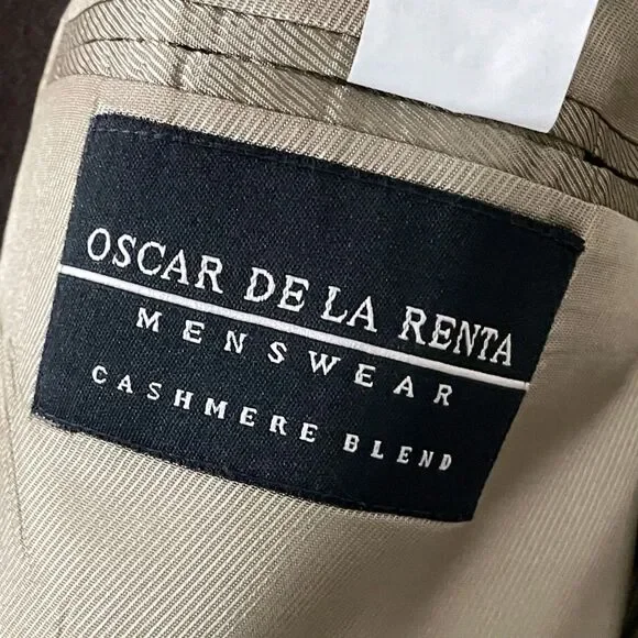 Oscar de la Renta Blazer Mens 48 R Brown Cashmere Blend Lambswool Sport Coat